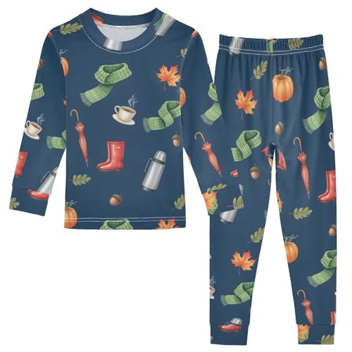 Pajama Sets Long Sleeve Autumn Pumpkin on Blue Soft Comfy Sleepwear 2 Piece PJS 3-8T