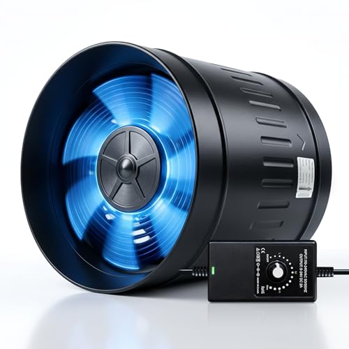 Toolazy 8 Inch Inline Booster Duct Fan with Speed Controller 640 CFM 45W EC Motor 2600RPM 0-100% Variable Speed 171Pa High Pressure 118in Total Controller Cord Grow Room HVAC Ventilation Fan