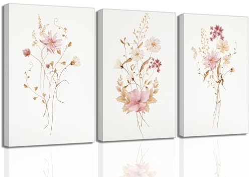 Image of JASMIE 3Pcs Pink Floral Canvas Wall Art