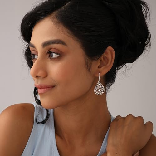Image of TRUESILVER ACPL 925 Sterling Silver BIS Hallmarked Designer Drop & Dangle Leverback Earrings for Women