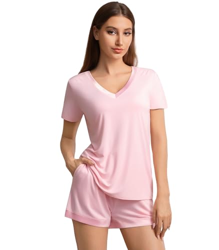 Image of WiWi Viscose from Bamboo Pajamas Set for Women Super Soft Short Sleeve Cooling Summer Plus Size Pjs Sets Sleepwear S-4X