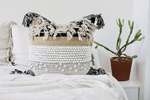Casa Boho Pillow Cover 20X20 Pillow Cover Boho Decor Pom Pom Pillow Boho Bedding Boho Throw Pillows For Couch Pillows Decorative Pillow Covers Decorative Pillows For Bed Throw Pillows Black White Tan #TOP1