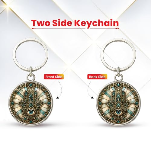 Image of MG | Protective Evil Eye /Spiritual Symbols /Om /Motivational Keychains | Double-Sided Metal Key Ring | Good Luck and devine Charm for Car, Bike, Home & Office