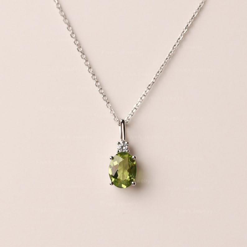 Colgante de peridoto natural y collar de plata de ley 925 con cadena de 45 cm 4