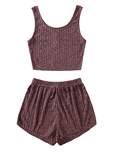 Image of SOLY HUX Women's Button Front Ribbed Knit Tank Top and Shorts Pajama Set Sleepwear Lounge Sets