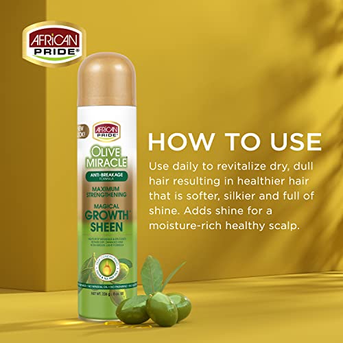 African Pride Olive Miracle Magical Growth Sheen Spray 8oz miniatura 4