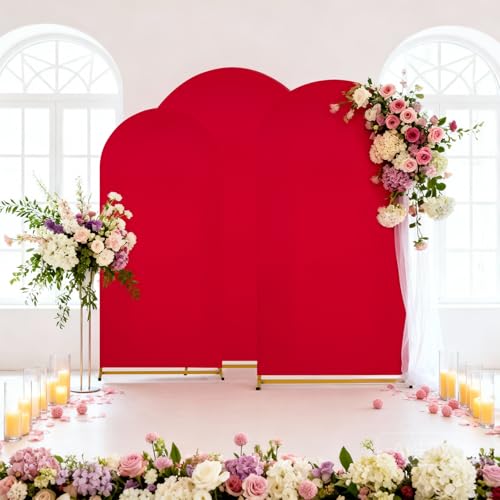 Image of SoarDream Red Arch Backdrop Covers Party Spandex Fitted Arch Wall Stretchy Backdrop Covers Red for Wedding Decoration Birdal Shower Stand Decorations(6FT 6.6FT 7.2FT Set of 3)