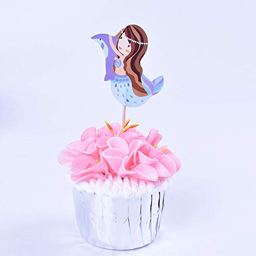 Keoysek SHM-094 Double Sided-Mermaid 24 Pcs Handmade Pretty Mermaid Cupcake Toppers Baby Girls Children Kids Toddlers Teens Picnic Birthday Bridal Shower Baby Shower Wedding thumb #4