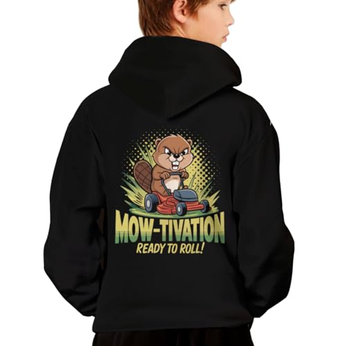 Vintage Funny Beaver Lawn mower Gardening Gift Hoodies for Teen Girls Boys Lightweight Kangaroo Pocket Sweatshirt2