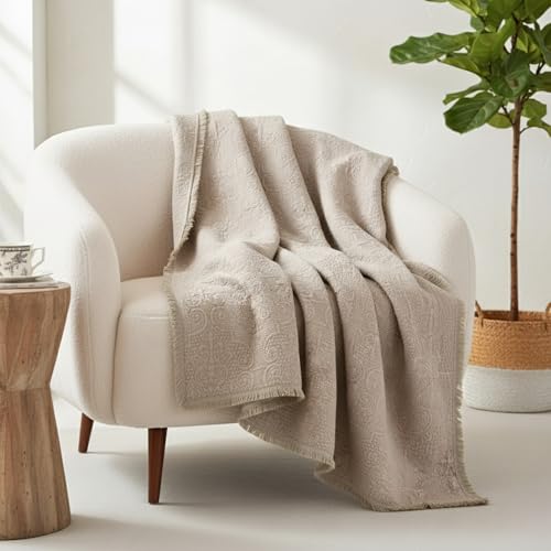 DaDa Bedding 100% Cotton Quilted Throw Blanket - Farmhouse Fringed