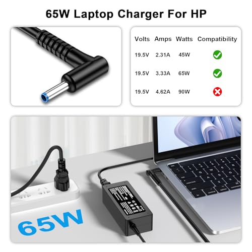 Image of Laptop Charger Compatible with HP Laptop Charger 65W 45W Computer Charger Smart Blue Tip Fast Power Adapter 6FT AC Cord