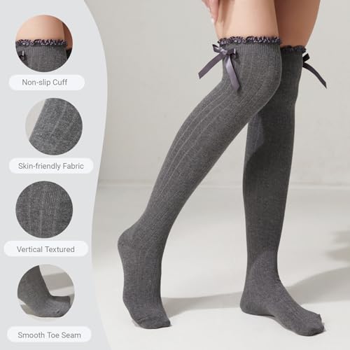 Image of Women's Girls Thigh High Stockings Over the Knee Socks with Satin Bows