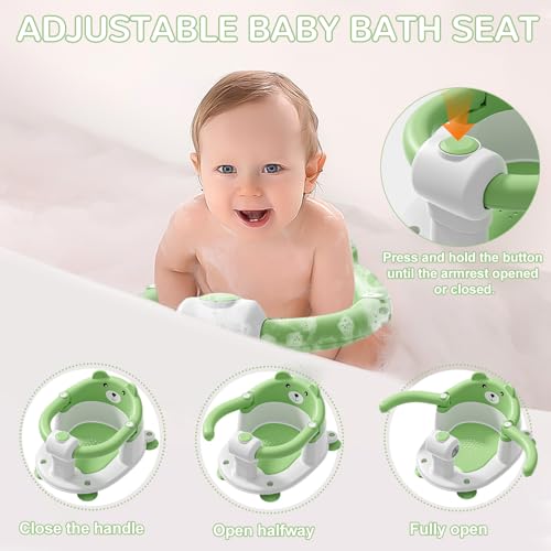 Image of Baby Bath Seat for Babies 6 Months & up, Non-Slip Toddler Bath Seats for Babies Sitting Up, Safe Infant & Newborn Bathtub Chair with 4 Suction Cups & Soft Cushion for Shower,Gray