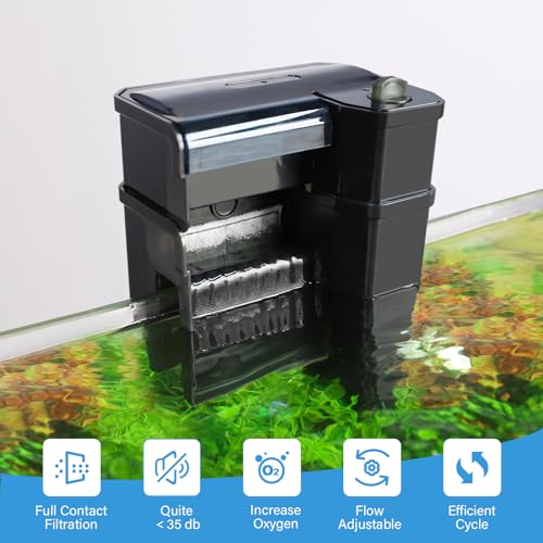 Image of hygger Aquarium Filter, Ultra Quiet Aquarium Hang on Filter, Multi-Stage Filtration Activated Carbon Biochemical Fish Tank Filter for up to 50 Gallon Aquariums, Adjustable Flow, 153 GPH, 7W, Black