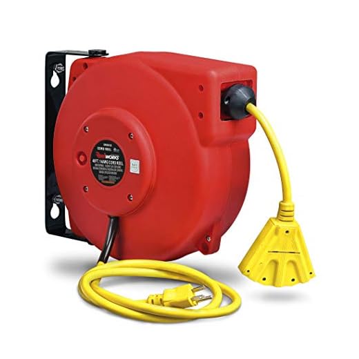 ReelWorks Extension Cord Reel Retractable 14AWG x 40' Foot 3C/SJT Cable Triple Tap Connector Power Rating 13A 125VAC 1625W, CR605132S3A