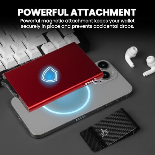 Image of CODE 118 Wallet for Men - Slim Minimalist Aluminum Magnetic Card Holder - RFID Blocking Front Pocket Mag Safe Wallet with Strong Magnet Attachment (Thermal Red)