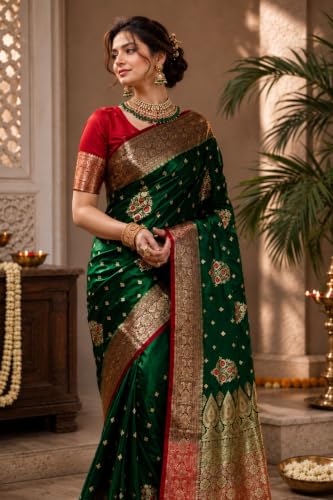 BANDRAGIRLS Women's Green Kanjivaram Silk Saree - Image 4