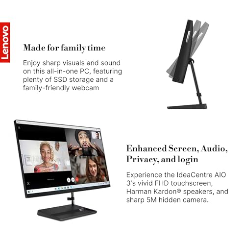 Image of Lenovo IdeaCentre 3 AIO Desktop - 27 inch inch Touch FHD Display, Intel Core i7-13620H, 32GB RAM, 1TB SSD, Integrated 5MP Webcam, Wi-Fi, Bluetooth, Windows 11 Pro, Includes Wireless Keyboard & Mouse, Black