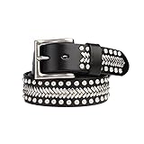 EDMKO Herren Gürtel Outdoor Casual Jeansgürtel Damen Nietengürtel Ledergürtel Punk Leder Belt Für Freizeitkleidung Legierung Schnalle,Schwarz,110cm/43in