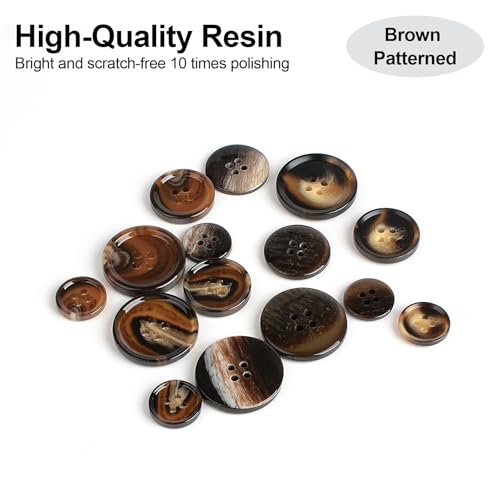 Image of 110Pcs Brown Patterned Mixed Sewing Buttons, 4-Hole Craft Round Blazer Buttons, 5 Color 3 Size (15mm, 20mm, 25mm) Suit Coats Resin Button, for Variety Clothing Sewing, DIY Craft (Brown Patterned)