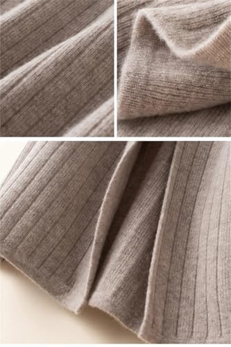 Women Elastic Waist Wool Slim Skirts Solid Striped Slit Warm Commute All-Match Skirt4