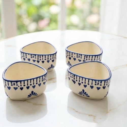 Image of U & U UNIQUE UTILITIES Ceramic Dip Bowl Set of 4 | Mini Chutney & Sauce Bowls | Small Serving Bowls for Ketchup, Pickles, Chutney | Microwave & Dishwasher Safe (White)