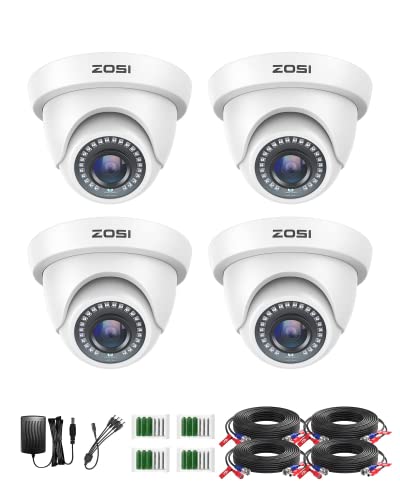 Image of ZOSI 4 Pack 2MP 1080p HD-TVI Dome Security Camera Outdoor Indoor | 24PCS LEDs, 80ft IR Night Vision, 90 Wide Angle, Metal Plastic Housing Weatherproof Surveillance CCTV Camera