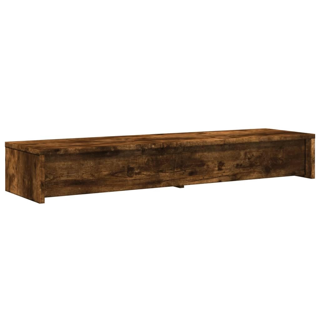Supporto per monitor con cassetti, in legno di rovere affumicato, 100 x 27 x 15 cm, per ufficio e home office, ripiano ergonomico per laptop, PC, tablet e postazione di lavoro da gioco