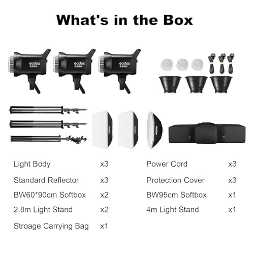 Image of Godox 3 Pack SL-60II bi 180W CRI95+ White Continuous Output Lighting LED Video Light Bowens Mount Kit for YouTube,Video Shooting,Studio,Children Photography,Wedding &Softbox,Light Stand,Carrying Bag