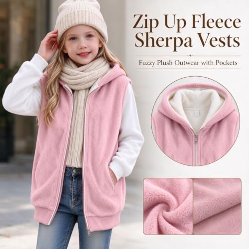 Girls Long Fleece Vest Warm Zip Up Hooded Neck Sharpa Sleeveless Jackets - image 4
