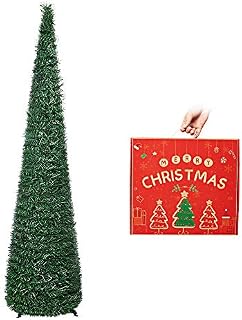 N&T NIETING Artificial Christmas Tree, 5ft Collapsible Pop Up Tinsel Tree with Green Pine Needles for Xmas Holiday Home Decoration