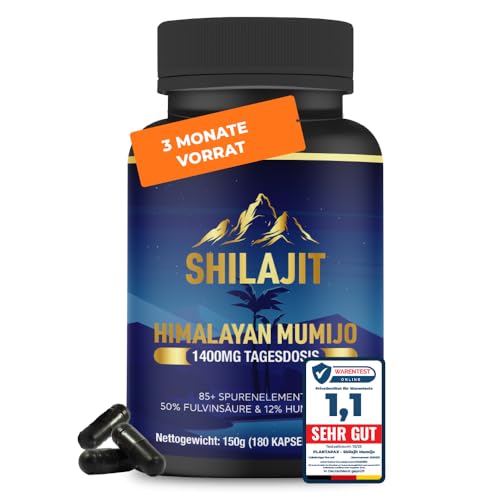 Shilajit Mumijo Kapseln Himalaya Shilajit Extrakt 180 vegane Kapseln mit Fulvinsäure Huminsäure Mineralien & Spurenelementen