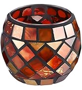 Uonlytech House Ornaments Glass Votive Tea Light Holder, Red Mosaic Glass Candle Holder Vintage G...