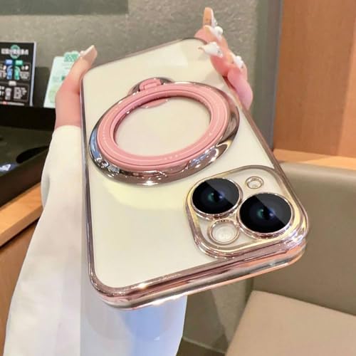 Étui magnétique iPhone 14 Pro anti-chute avec béquille intégrée rose