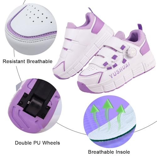 Kids Kids Roller Shoes Boy Girl Sneakers, Outdoor Sport Shoes Sneakers with 2 Wheels Unisex Skateboarding Shoes Retractable Skating Shoes for Children's Park Sports Walking2