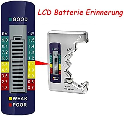 Mesee Cyfrowy tester baterii, miernik baterii, wyświetlacz LCD, uniwersalny miernik napięcia do pomiaru napięcia AA, AAA, C, D, N, 9 V, małe baterie