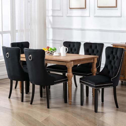Velvet-Dining-Chairs-Set-of-6Upholstered-Dining-Chairs-with-Ring-Pull-Trim-and-Button-BackModern-Seating-for-Kitchen-Bedroom-Living-RoomBlack Velvet Dining Chairs Set of 6Upholstered Dining Chairs with Ring Pull Trim and Button BackModern Seating for Kitchen Bedroom Living RoomBlack