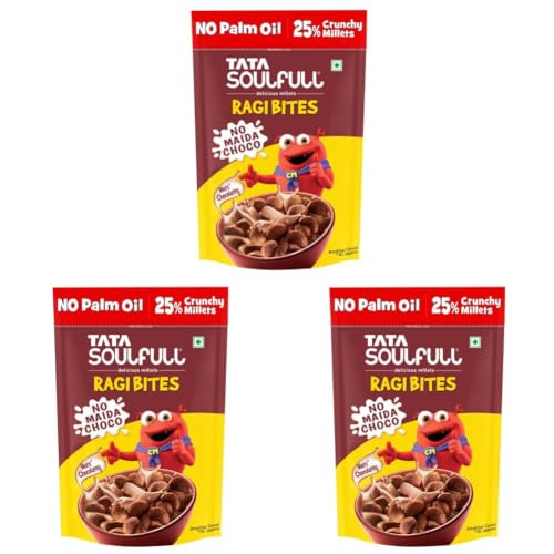 Image of Tata Soulfull Ragi Bites No Maida Choco, Yummy Chocolatey, 375g, Delicious Millets, 7 Grains, High in Protein, Rich in Calcium, Breakfast Cereals (Pack of 3)