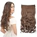 REECHO 20" 1-Pack 3/4 Full Head Curly Wave Clips in on Synthetic Hair Extensions Hairpieces for Women 5 Clips 4.6 Oz per Piece - Medium Warm Brown