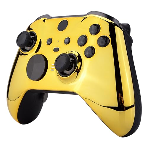 Image of eXtremeRate Chrome Gold Edition Glossy Faceplate Cover, Front Housing Shell Replacement Kit for Xbox One Elite Series 2 - Controller Not Included