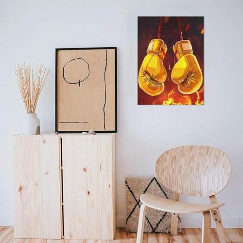 Toile gants de boxe jaune decoration murale chambre cadre design 21x30