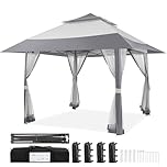 Yaheetech Pop Up Gazebo w/Sides, 4x4m Outdoor Instant Patio Canopy Shelter w/Mesh Netting, Waterproof Garden Gazebo w/Sandbags for Patio, Backyard, Wedding, Party, Double Top, Light Grey & Dark Grey