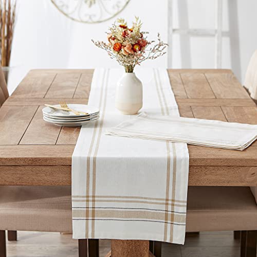DII French Stripe Dining Table Collection Farmhouse Style Table Runner, 14x72 Inches, White Chambray - Image 4
