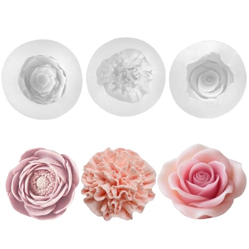 Silikonform Blumen 3 Stück Kerzen Formen Silikon Rosen Nelke Pfingstrose Silikonformen Gießformen Silikonform Kerze Kerzenformen zum Gießen 3D Blumen