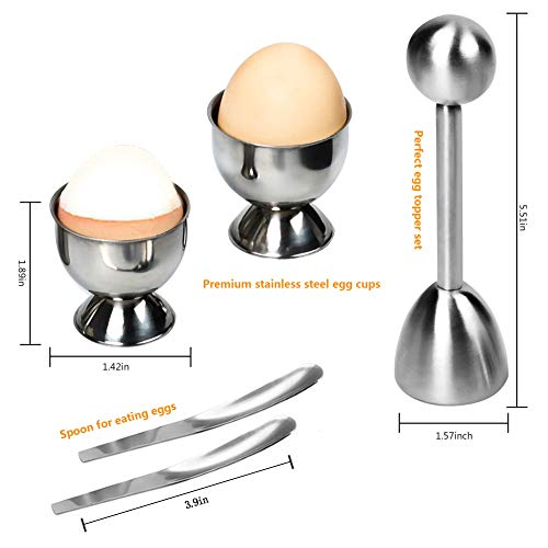 ROARINGWILD Egg Topper Set Stainless Steel Egg Shell Separator Remover Egg Opener Egg Cups and Spoon