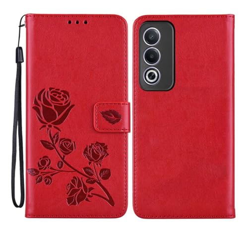 Cover Libro per Oppo A80 5G Custodia Portafoglio con Magnetica Calamita Antiurto Rifiniture a Rosette Flip Supporto -Rosso silicone pelle sintetica