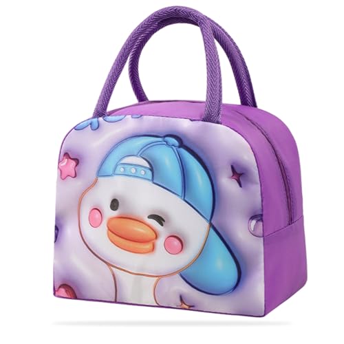 Image of Kraptick Compact & Stylish Design Printed Tiffin Bag for Children Insulated Lunch Bag for Kids Perfect Leakproof Keeps Hot and Cold Lunch Bag for School (Purple Trendy Cool Duck)