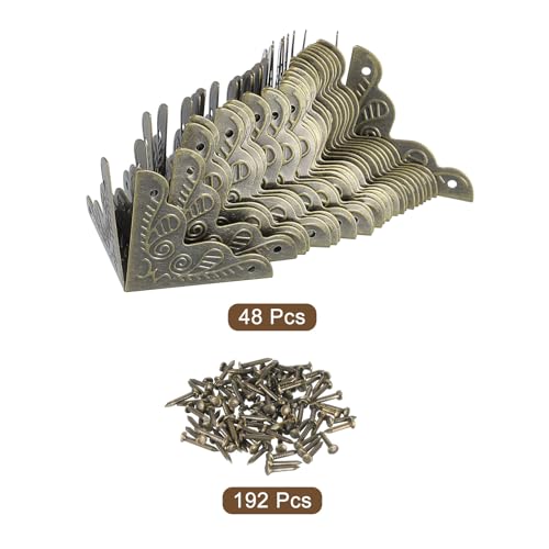 Image of uxcell 48 Pcs Metal Box Corner Protectors 1 inchx1 inch Corner Protectors Decorative with Mounting Screws for Storage Box Cabinets Wooden Chest, Bronze