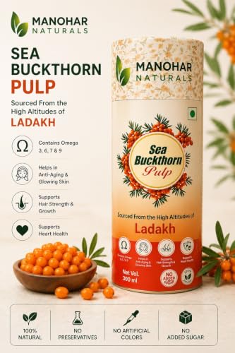 Image of Sea Buckthorn Pulp 300ml | Sourced from High Altitudes of Ladakh | Rich in Omega 3, 6, 7 & 9 Helps to Immunity, Energy, Skin and Hair Health (300 ml)