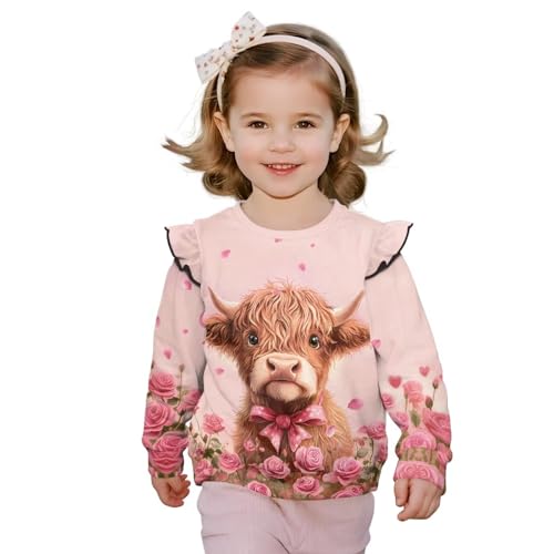 Xhuibop Fall Sweatshirts for Toddler Ruffle Long Sleeve Pullover Shirts Graphic Tees Tops for Girls 1-8Y